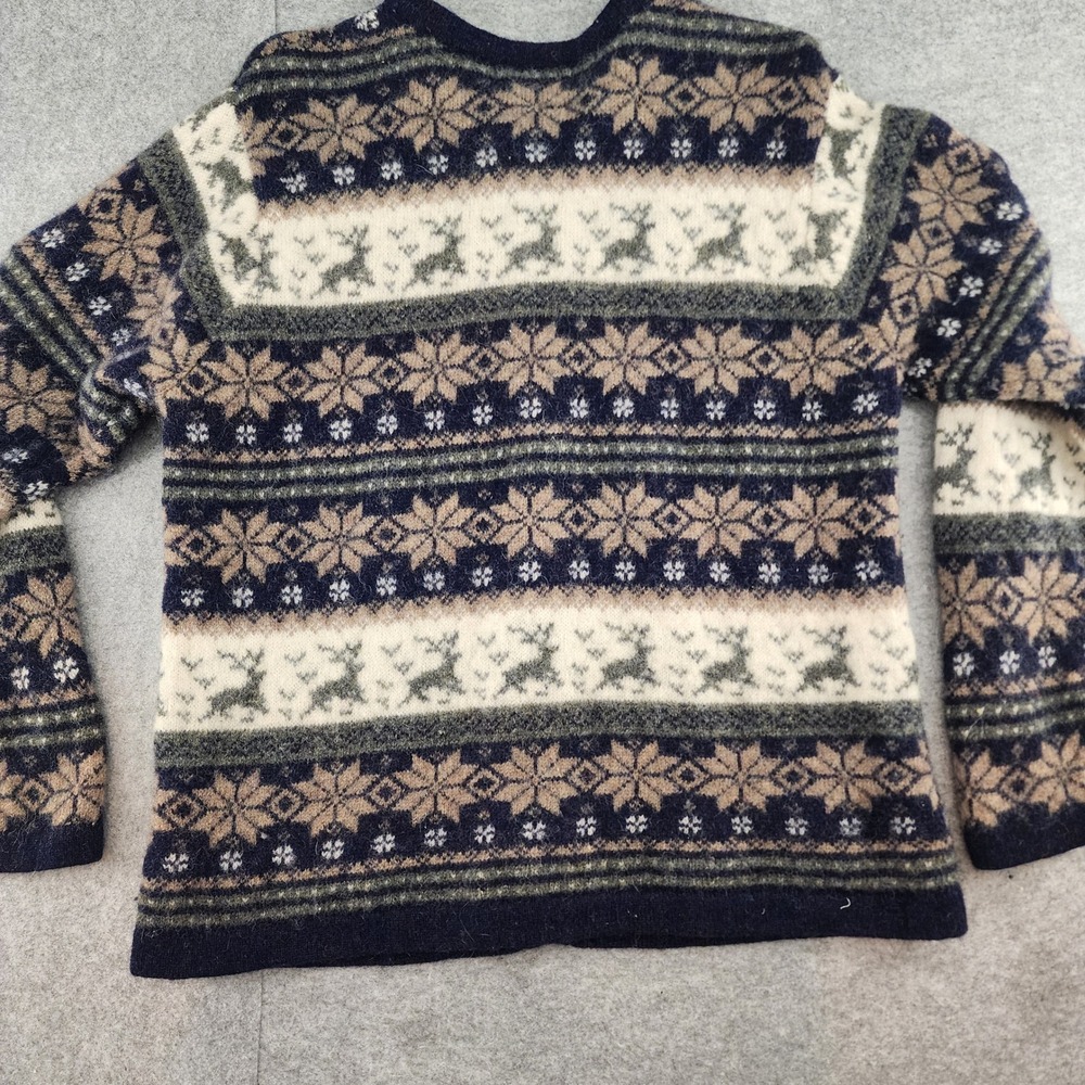 Croft & Barrow Blue Wool Fair Isle Reindeer Snowflake Cardigan Sweater Womens L - Picture 4 of 7